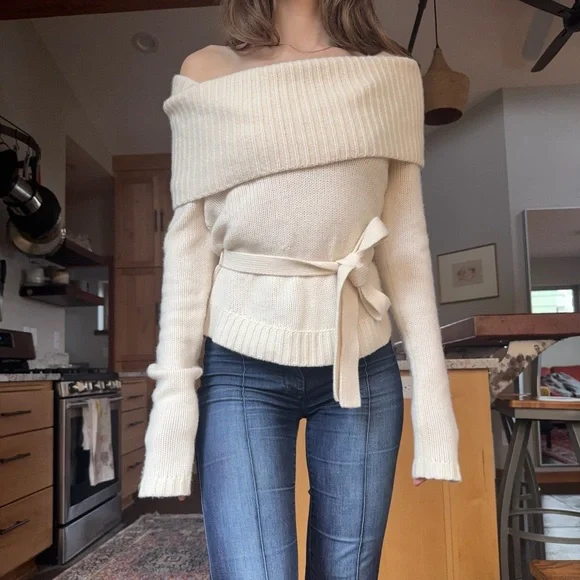 vintage ballet core cashmere cream off shoulder sweater small theory - Picture 2 of 6